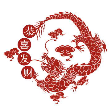 金色龙年剪纸图案