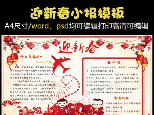 迎新春小报回家过年电子手抄报图片素材psd分层格式下载春节元旦手抄报大全