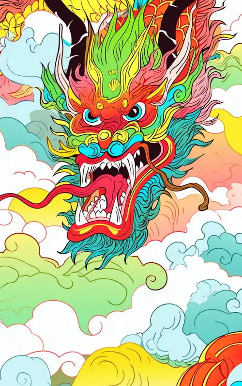 简约绿色龙年插画背景素材图片广告素材下载至来源处