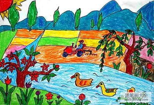 少儿关于春天野外景色儿童画作品