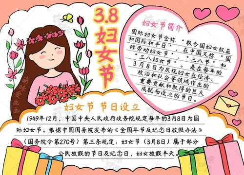 女神节快乐38妇女节主题手抄报模板,简单又好看,含内容文字