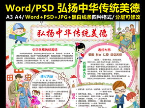 弘扬中华传统美德小报读书手抄报电子小报图片模板worddoc设计图下载道德与法治手抄报大全编号17014220