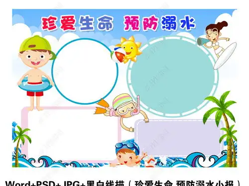 防溺水小报暑假期游泳安全电子手抄报素材模版图片模板下载