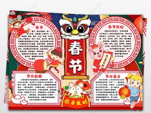 春节手抄报模版鼠年春节小报寒假生活新年春节快乐手抄报电子小报图片模板下载
