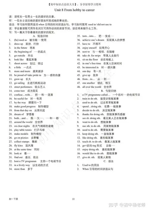 初一七年级英语下册知识点总结