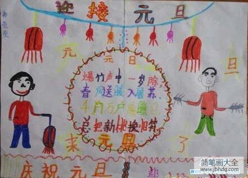 简单的幼儿庆元旦儿童画图片迎接元旦