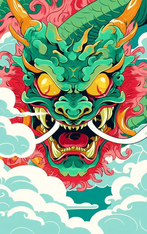 简约绿色龙年插画背景素材图片广告素材下载至来源处