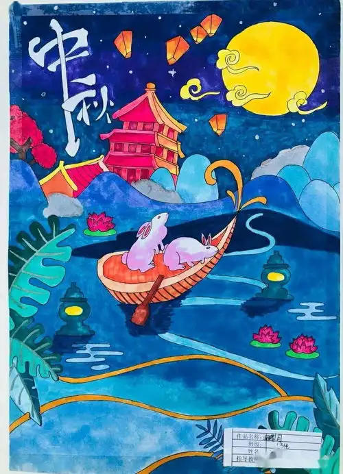 月满中秋喜迎国庆保定七中高一年级举行中秋国庆主题绘画展一