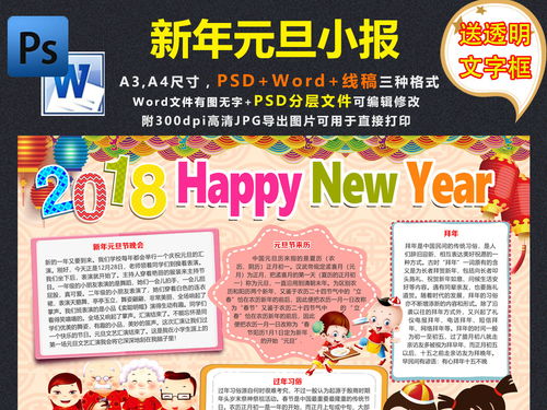 元旦春节英语小报狗年新年寒假英文手抄小报素材