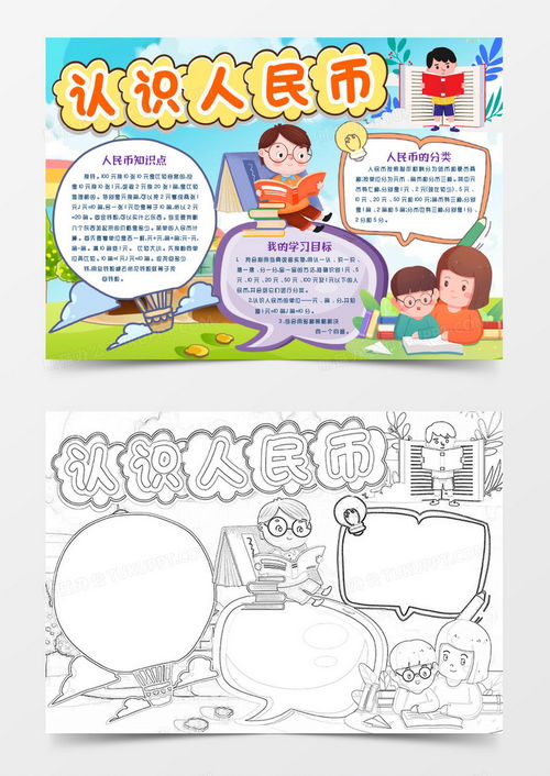 认识人民币数学小报手抄报模版word模板下载小报
