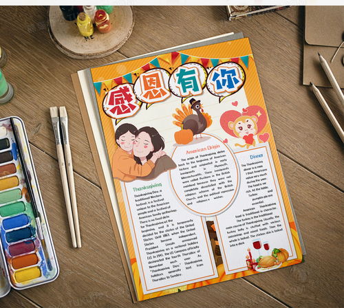 卡通感恩节英文竖版手抄报word模板下载熊猫办公