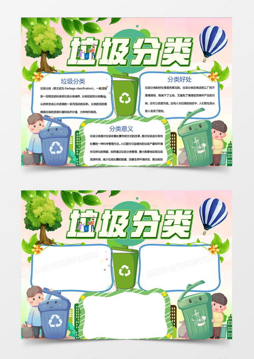 绿色简约卡通风垃圾分类电子小报手抄报word模板下载熊猫办公