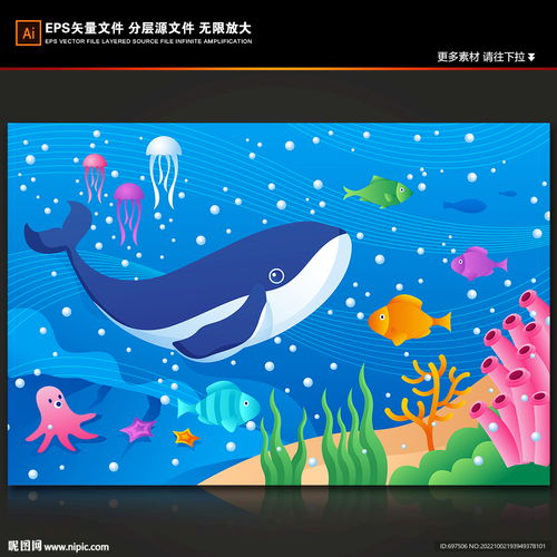 卡通海底世界海豚热带鱼珊瑚背景设计图卡通设计
