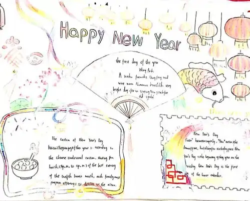 新年将至,一起欣赏newyear主题小学英语手抄报