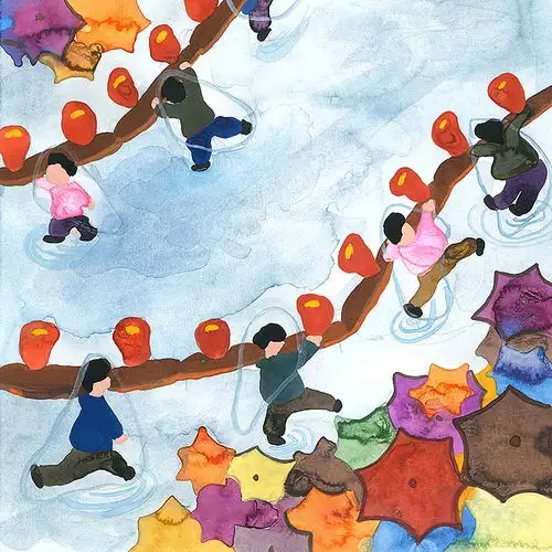 义乌板凳龙灯插画设计