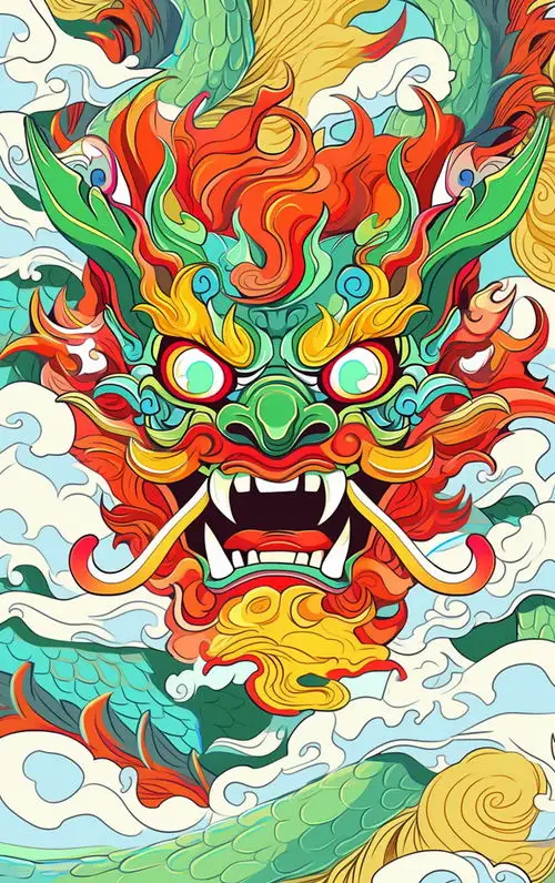 简约绿色龙年插画背景素材图片广告素材下载至来源处