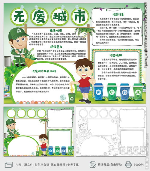 无废城市小报绿色低碳环保手抄报图片