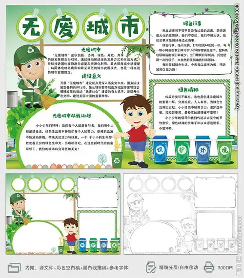 无废城市小报绿色低碳环保手抄报图片