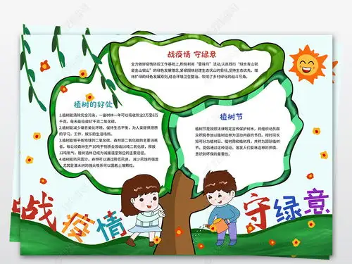 战疫情守绿意植树节手抄报春天来了春游小报郊游踏青环保手抄小报图片模板下载