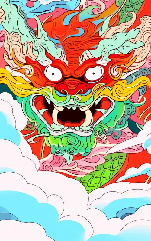 简约绿色龙年插画背景素材图片广告素材下载至来源处