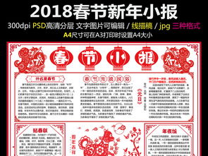 2018狗年春节新年年俗小报手抄报模板图片psd设计图下载元旦手抄报大全编号17349840