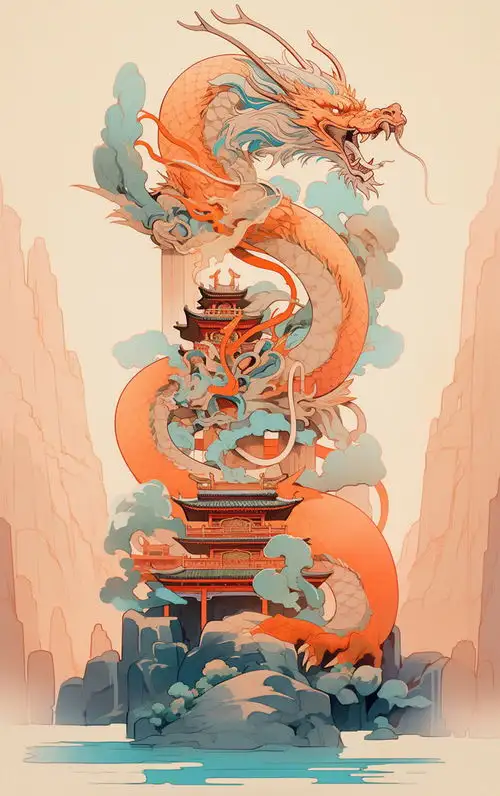 简约新年龙年龙插画素材图片背景广告素材下载至来源处