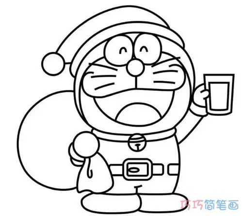 戴圣诞帽的哆啦a梦怎么画机器猫简笔画图片