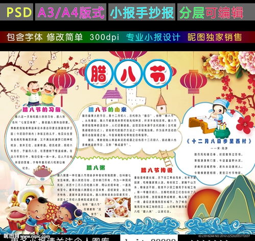 腊八小报鸡年新年手抄报设计图psd分层素材psd分层素材