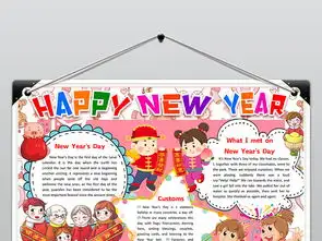 元旦新年英文线描小报手抄报word模版图片模板wps设计图下载元旦手抄报大全编号19048329