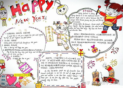 英语版元旦春节新年手抄报