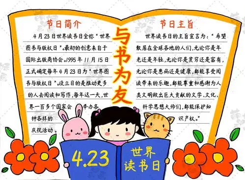 与书为友学画简单好看的读书日手抄报模板,含文字内容哦