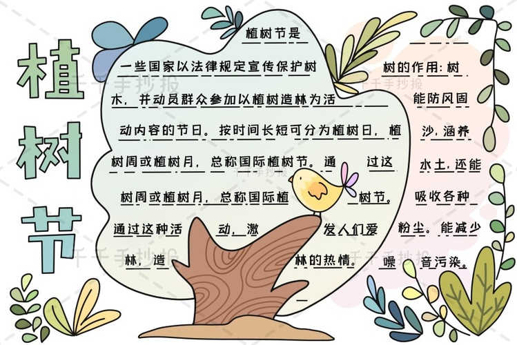 千千手抄报一卡通植树节手抄报教程