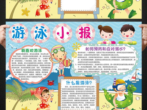 游泳小报体育校园夏天防溺水手抄报电子小报图片模板下载