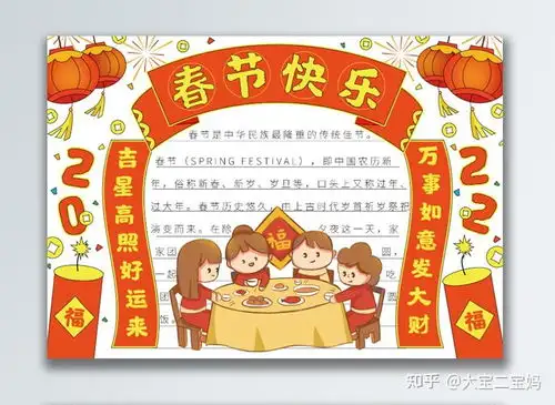 2022年虎年春节过年简洁精美手抄报1